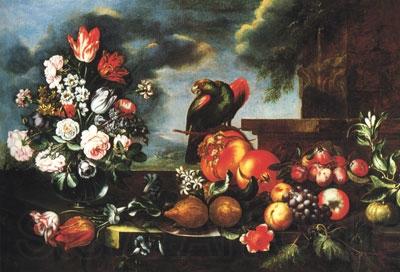 LIGOZZI, Jacopo Fruit and a parrot France oil painting art